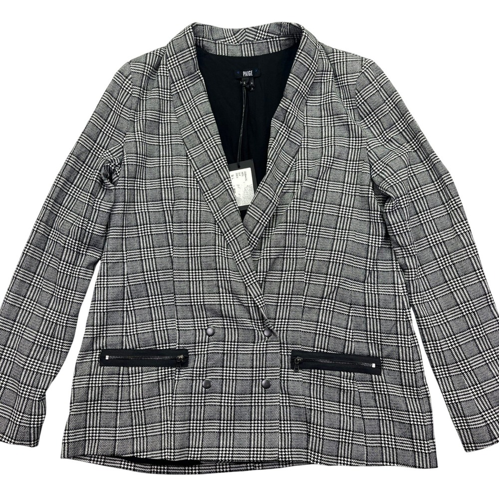 Paige Karissa Plaid Blazer Double Breasted Zipper Pockets Career Jacket Size L